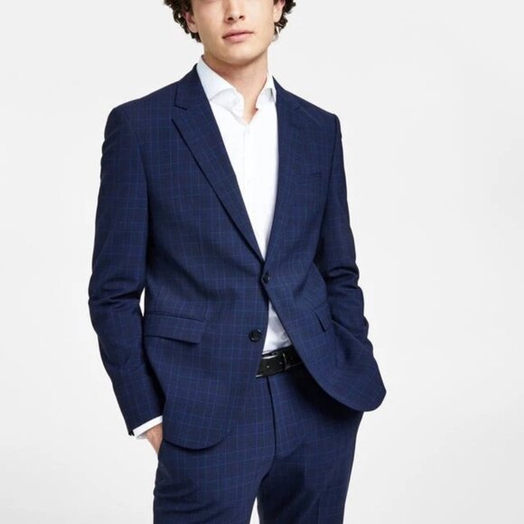 New Hugo by Hugo Boss Men's Modern-Fit Wool Suit Jacket - Blue Plaid Size 36S - Picture 1 of 2
